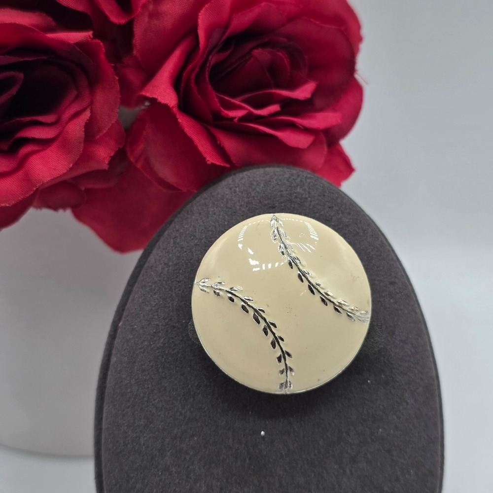 Enamel Baseball Brooch Pin Decorative Jewelry Accessory Cream Silver Tone‎